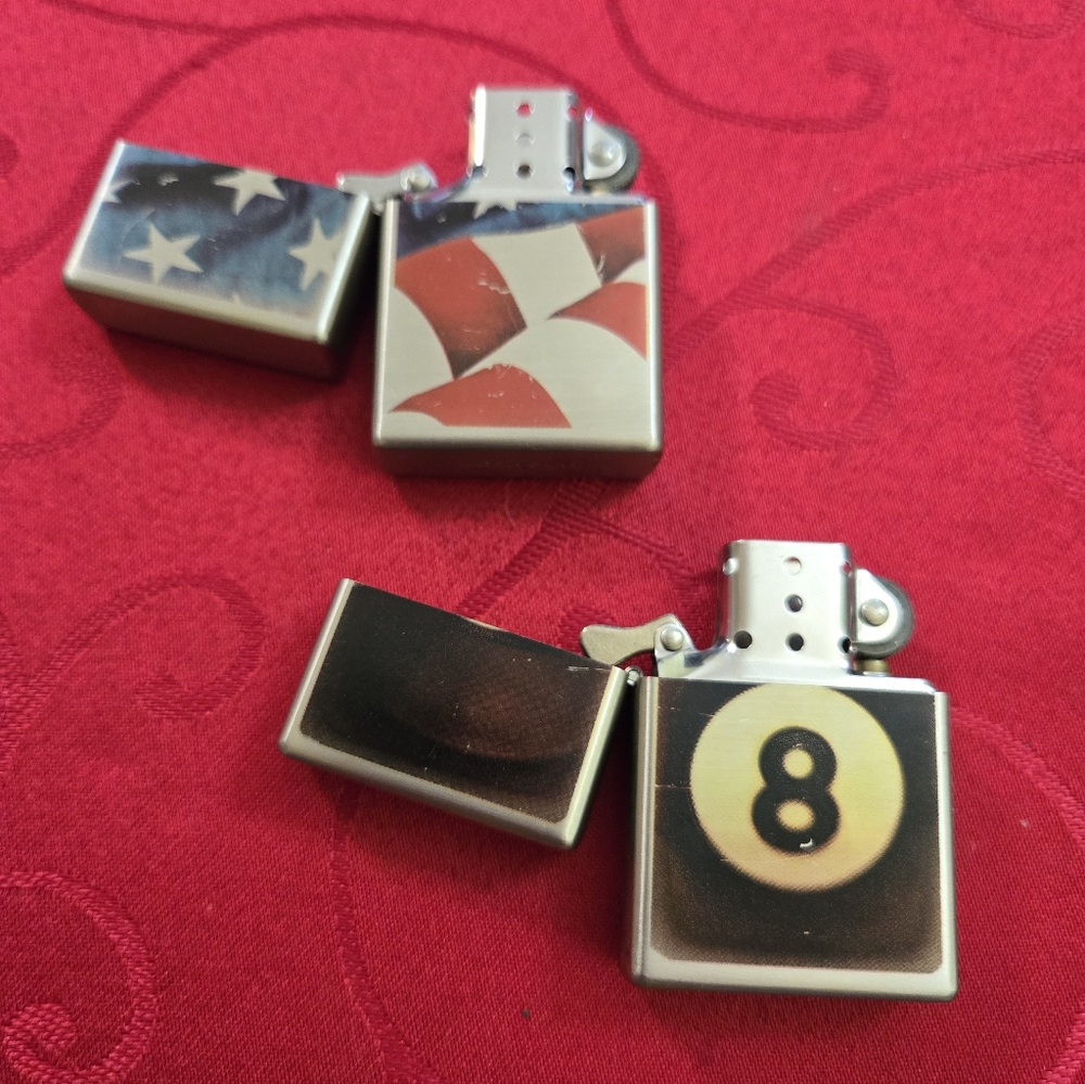 Patriotic Flag & 8-Ball Brushed Metal Lighters - Picture 2 of 16